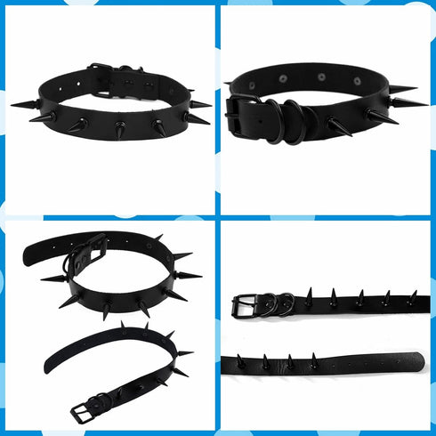 3 Pieces Punk Gothic Jewelry Accessories,Faux Leather Choker and PU Bracelet Cuffs Combo,Black Spikes Design...