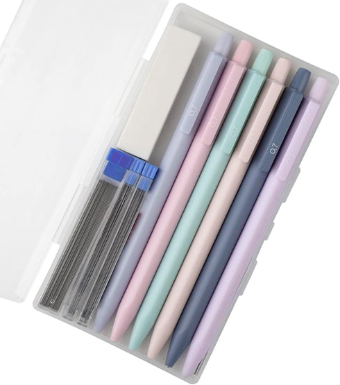 Cute Mechanical Pencils Set 0.7 mm Triangular 6 Pencils 4 Tubes Leads 1 Eraser Pastel Candy Colors Aesthetic lead pencils for School Writing Draft...