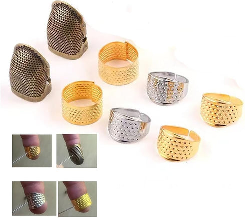 Bouclel 8 PCS Knitting Thimble,Sewing thimbles,Golden thimbles for Hand Quilting,Sewing Finger Protector,Metal Thimble,Sewing Tools,Sewing Supplie...