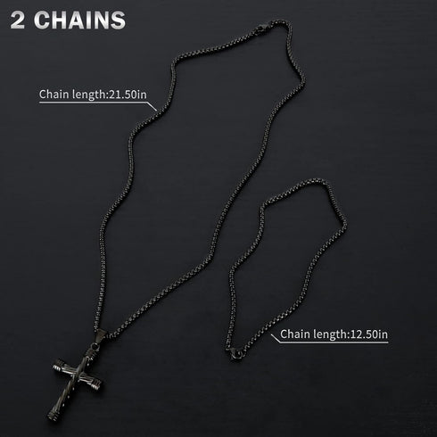 Cross Pendant for Car Rear View Mirror Decor Prayer Hanging Ornament Stainless Steel Rope Winding Cross Necklace Men Boys Christian Gift (Black)...