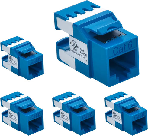 Cat.6 RJ45 110 Type 180° Keystone Jack (5-Pack, Blue)...