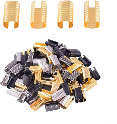 Leather Rope Clip Crimping Cord String Metal Fastener Cord Clamp 3/4" Adjustable Fold Over Crimps End Cap for Leather Cord DIY Making 20mm 120pcs ...