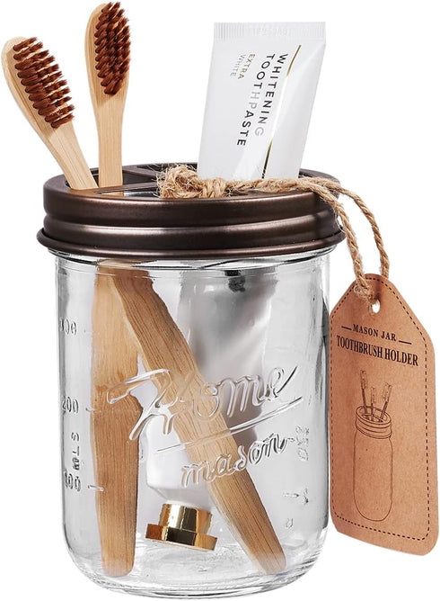 SheeChung Mason Jar Toothbrush Holders, Bathroom Accessories, Bathroom Essentials, Bathroom Organizers and Storage, Bathroom Countertop Organizer,...