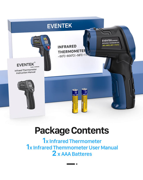 Eventek Infrared Thermometer, -58°F~1112°F (-50°C~600°C) Non-Contact Digital Temperature Gun for Cooking, Pizza Oven, Grill & Engine, Laser Thermo...