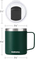 SUNWILL Travel Coffee Mug with Lid, Insulated Cup with Handle, 14 oz Stainless Steel Tumbler for Camping, Office, Outdoor, Powder Coated Forest Gr...