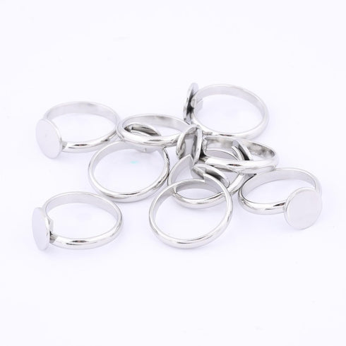 20pcs Stainless Steel 10mm Circle Pad Ring Bezel Blanks DIY Adjustable Fingerring Base Settings for Jewelry Making (Plain Steel)...