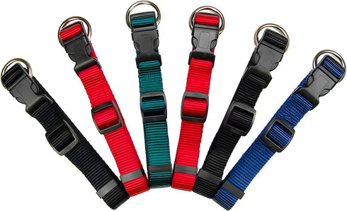 Set of 6 Adjustable Nylon Dog Collars - 3/4'' X 16"-22" (02 Black, 02 Red,01 Green, 01 Blue)...
