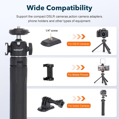 Koolehaoda Extendable Selfie Stick Tripod for GoPro, Camera Tripod Stand Holder with Cold Shoe, Mini Tripod Hand Grip Compatible with Gopro Hero 1...