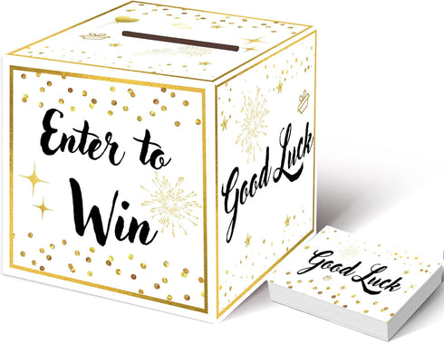 Raffle Box with 100 Raffle Tickets Gold Ballot Box with Slot Enter to Win Cards Suggestion Box Donation Box Collection Box...