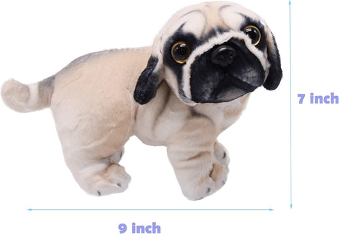 Lifelike Pug Dog Stuffed Animal Animated Plush Puppy Toy Doll Super Realistic Dogs Act Like Real Excellent Gifts for Kids Birthday Party Dog Colle...