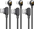 (3 Pack) USB 90 Degree Right Angle Design Game Cable LED Nylon Braided Sync Charge Double Size USB Data 4FT/1.2M Cable Compatible New PhoneiPad Pr...