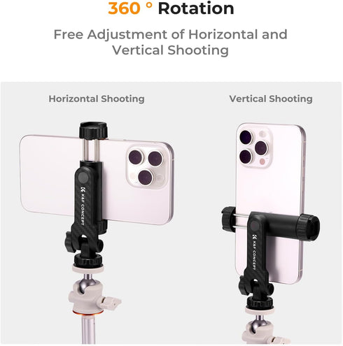 K&F Concept Phone Tripod Mount, Universal Smartphone Adapter with 2 Cold Shoe Mount, Adjustable Cellphone Holder for Horizontal and Vertical Shoot...
