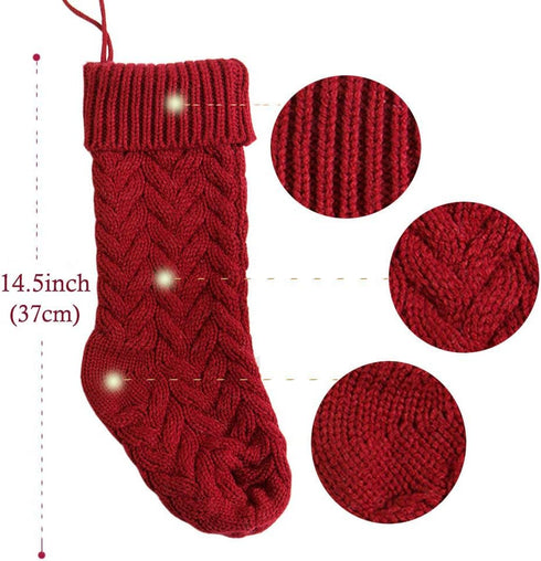 Set of 2 Crochet Knitted Christmas Stockings Large 46CM Red White Cable Knit Christmas Stockings Hanging Decorations for Home New Year Party Xmas ...