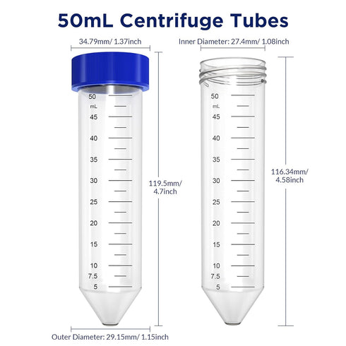 Membrane Solutions Conical Centrifuge Tubes 50mL, 25 Pack Sterile Plastic Test Tubes with Screw Caps, Polypropylene Container with Graduated and W...