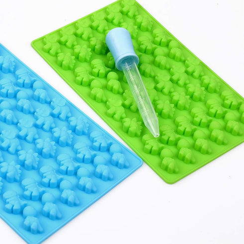 homEdge Silicone Mini Dinosaur Candy Molds, Set of 4 Packs Non Stick Chocolate Gummy Mold Bonus with 2 Dropper-Blue, Red, Green and Pink...
