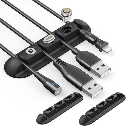 Cable Clips,2 Pack Cord Organizer,Cord Management,USB Cable Holder with 3 Magnetic Connector Adapter Slots for Desk,Wall,Nightstand, Phone Charger...