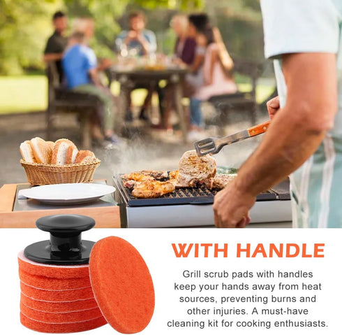 Griddle Cleaning Kit, 7 Scrubber Pads + 1 Handle, Reusable Scouring Pad, Multi-Purpose Scrubber for Pots, Pans, Grills, Ovens, Sinks...