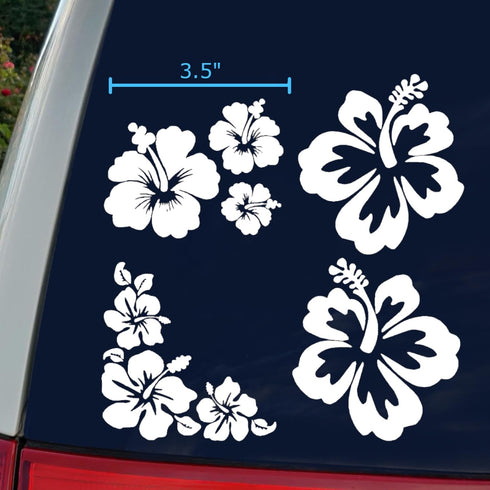 Hibiscus Decal 4 Pack, Hawaiian Hibiscus Flower Decals (Hibiscus White, Small ~3.5")...