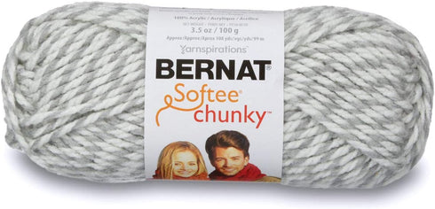 Bernat Softee Chunky Yarn, 3.5 Oz, Gauge 6 Super Bulky, Grey Ragg...