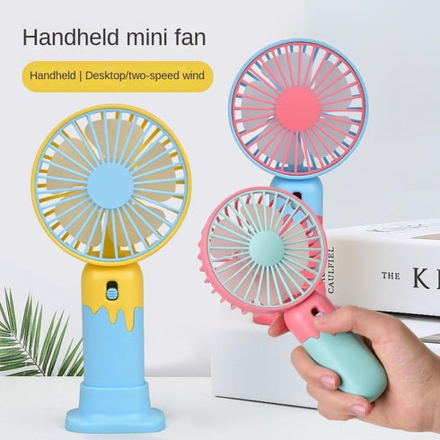 New Cartoon Fruit Handheld Fan USB Charging 2-speed Wind with base Portable Fan Summer Fan Gift fan (yellow)...