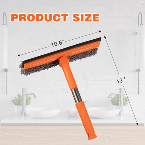 12.0" Window Squeegee for Car,2 in 1 Squeegee Window Cleaner with Long Stainless Steel Handle,Chenille Cloth Car Window Squeegee for Gas Station, ...
