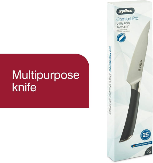 Zyliss Comfort Pro Utility Knife - Full Tang Meat & Vegetable Knife - Ice Hardened Stainless Steel Meat Slicing Cutter - Cutlery with Antibacteria...