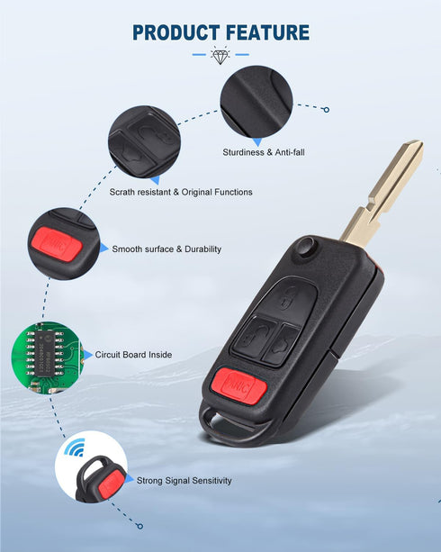 ECCPP Key Fob Shell Case Replacement for 1PC 4 Buttons Replacement Uncut Keyless Entry Remote Control Car for Mercedes-Benz AMG/ S500/ SL500/ SLK2...