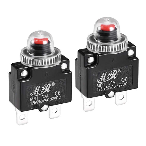 uxcell Thermal Circuit Breakers 30A 125/250V AC 32V DC Push Button Reset Overload Protector Switch with Waterproof Cap 2 Pcs...