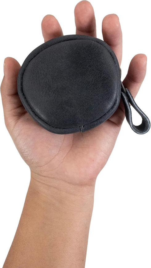 Hide & Drink, Rounded Coin Case, Zippered Wallet, Travel Pouch, Full Grain Leather, Handmade, Charcoal Black...
