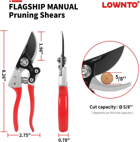 Pruning Shears for Gardening 5/8" Tree and Branch Garden Clippers - Plant Cutter Scissors with PTFE Resist-rust, Non-stick Coating Steel Blades, H...
