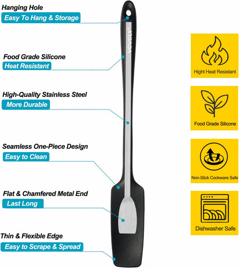 Vovoly Silicone Jar Spatula, Small Head with Long Handle, Rubber Spatulas Scraper for Jar, Blender, Bottle, etc. High Heat Resistant for Nonstick ...