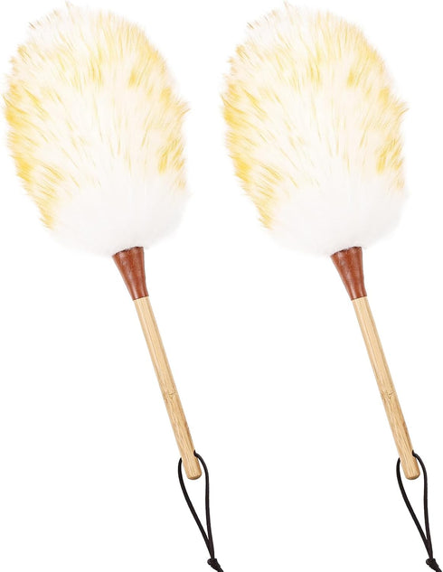 Lambswool Duster 15.9 Inch Handheld Wooden Wool Duster for Cleaning Window Blinds Computer Furniture (2PCS)...