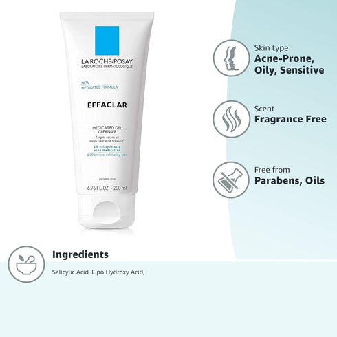 La Roche-Posay Effaclar Medicated Gel Cleanser | 2% Salicylic Acid Cleanser + LHA + Glycerin | Foaming Acne Face Wash | Helps Clear & Prevent Acne...