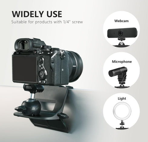 RAUBAY Monitor Top Camera Mount Clamp, Hanging Webcam Stand with 1/4" Screw, for Live Stream, Video Conferencing, YouTube, TikTok, etc. CM-01...