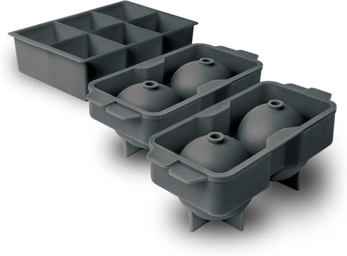 Tovolo Ice Cube Trays & Sphere Molds Easy Release Silicone 6 Large Cubes & 2 Spheres for Whiskey Cocktails and Beverages, Charcoal Gray...