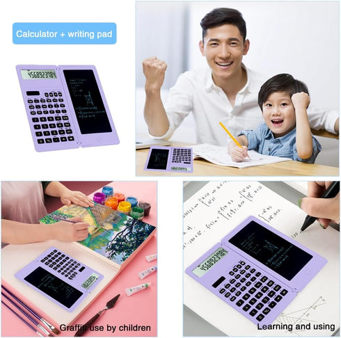 Scientific Calculators for high-School, 10 Digits Digital with Erasable Writing Board Math Calculator for Middle School & College (Purple)...
