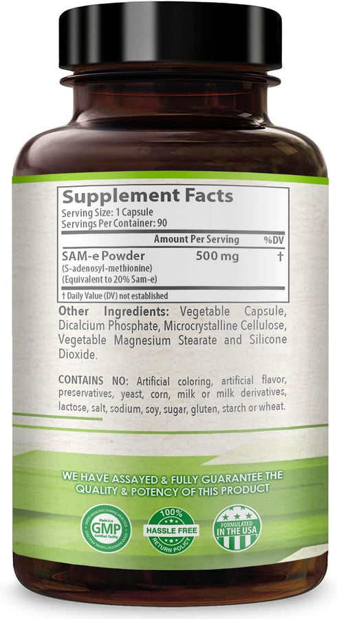 Healthy Way 500mg SAM-e Supplement - High Strength 500mg S-Adenosyl-L-Methionine Capsules for Joint Brain Liver and Mood Support - Non-GMO High Ab...