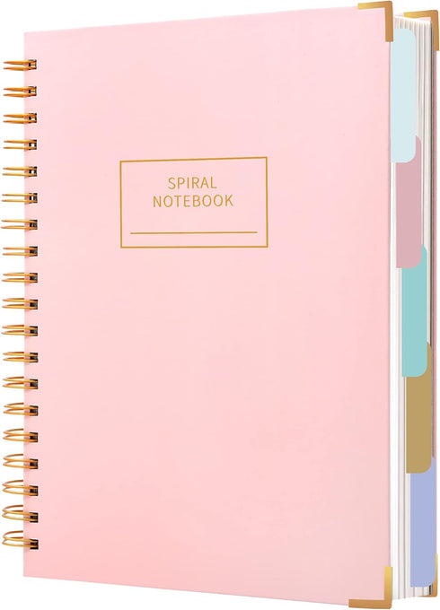 Hardcover Spiral Notebook with Tabs 7"x10" Large Spiral Lined Journals for Women with Dividers 240 Pages College Ruled Composition Notebook 5 Subj...