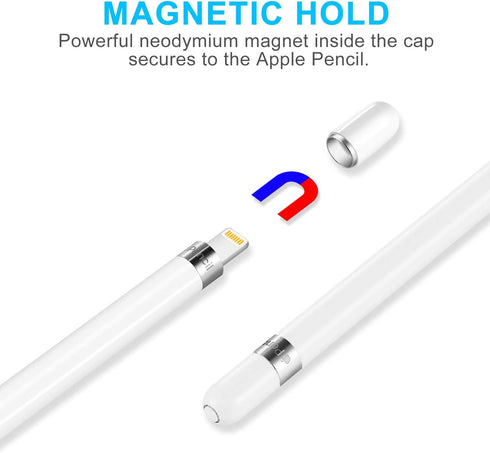 Magnetic Replacement Cap for Apple Pencil 1st Generation - with Silicone Protective Cap Holder (White)...