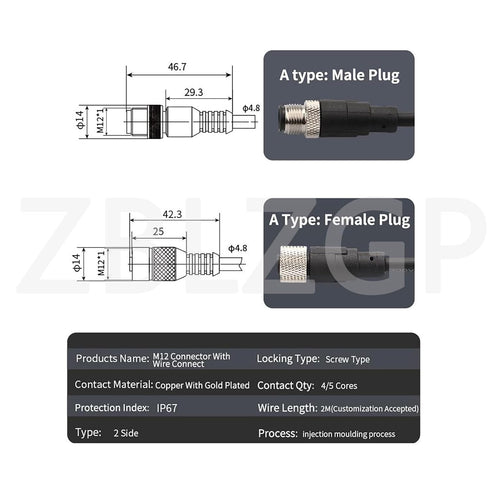 M12 A-Code 8 Pin Female Cable Sensor Industrial Aviation Connection Anti-Vibration Cable for Actuator Devices 2M/6.6FT...