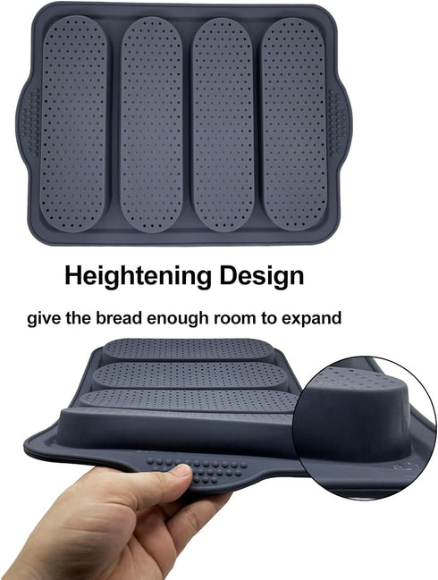 4-cavity Silicone Bread Loaf Pan, Nonstick Sourdough Loaf Pan & Heat Resistant Baguette Bread Pan, Bread Pans for Homemade Bread, Silicone Molds f...