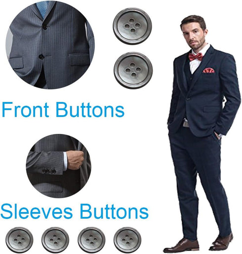 22 Pieces Genuine Smoke Mother of Pearl Blazer Buttons Suit Buttons Set 20mm 15mm Natural Grey MOP Buttons Bulk for Men (Smoke MOP)...