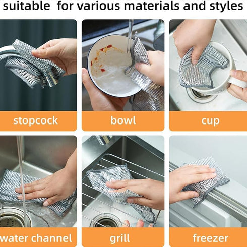 15 Pcs Multipurpose Wire Dishwashing Rags for Wet and Dry, 2024 New Non Scratch Wire Dishcloth, Microfiber Dish Rags Scrubbing Pads, Reusable Meta...