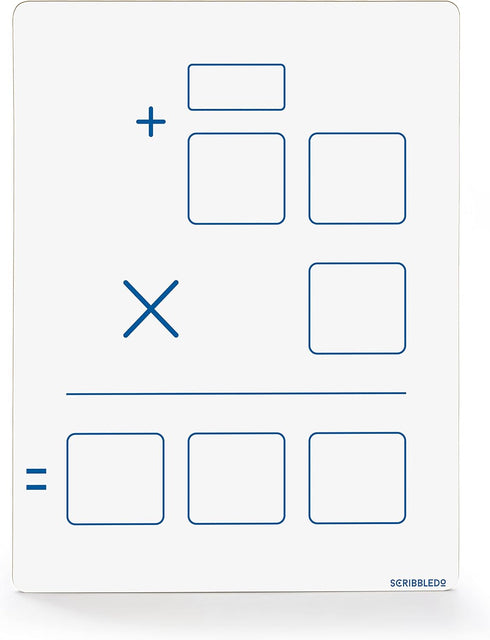 SCRIBBLEDO Dry Erase Long Multiplication Board 9"x12" Double Sided Practice Whiteboard with 2x1 & 2x2 Digit Multiplication for Home, School, Class...