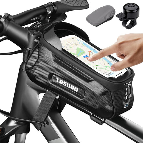 Bike Phone Holder Bike Frame Bag Bike Phone Holder Bag Touchscreen Bike Bag Phone Mount Bag Bike Cell Phone Bag for Men Compatible Phone Under 7.2...