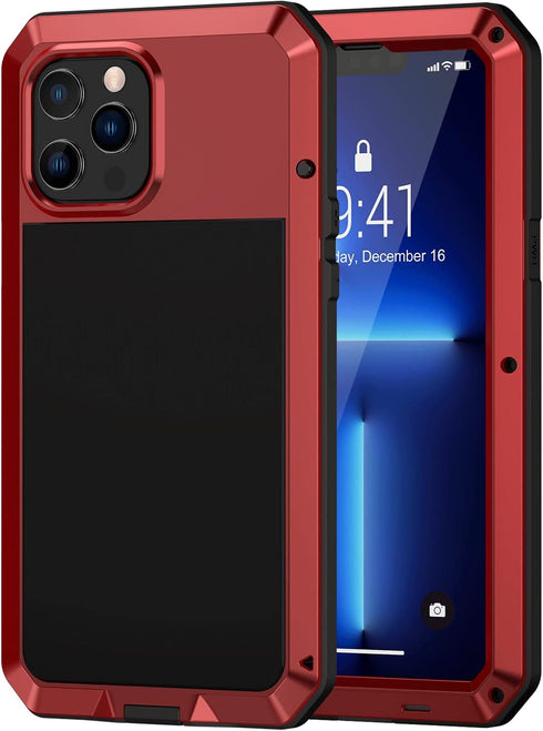 Lanhiem for iPhone 13 Pro Max Metal Case, Heavy Duty Shockproof Tough Rugged Case with Built-in Glass Screen Protector, 360 Full Body Protective C...