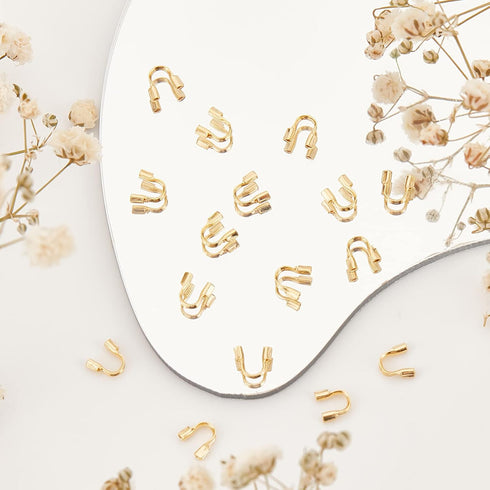 BENECREAT 30pcs 14K Gold Plated Brass Wire Guardian Wire Protector U Shape Findings Guard Loops for Earring Bracelet Necklace Jewelry Making, Wedd...