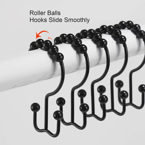 Shower Curtain Hooks, Goowin Shower Curtain Rings, Stainless Steel Black Shower Curtain Hooks, Shower Curtain Rings Rust Proof, Free Sliding Doubl...