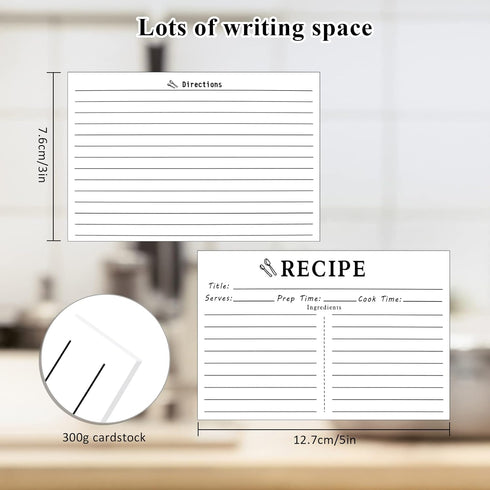 100 Count Recipe Cards, Recipe Cards 3x5 White, 3x5 Recipe Cards Double Sided, Blank Recipe Cards for Bridal Shower and Wedding...