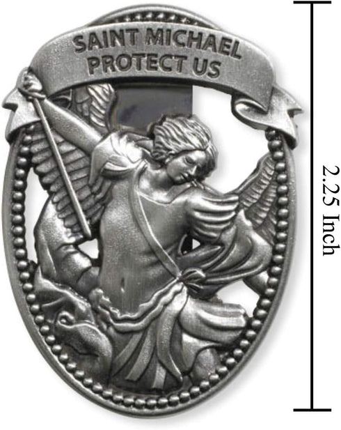 Silver Tone Zinc Alloy Archangel St Michael Protect Us Visor Clip, 2 1/4 Inch...